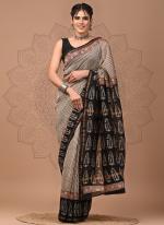 Chanderi Silk Black Festival Wear Printed Saree